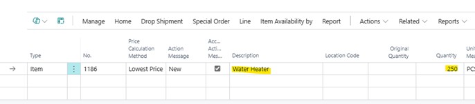 A sample screenshot of a demand forecasting results screen in Business Central.